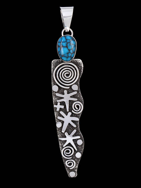 Navajo Sterling Silver Egyptian Turquoise Petroglyph Pendant - PuebloDirect.com