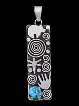 Navajo Sterling Silver Kingman Turquoise Petroglyph Pendant - PuebloDirect.com