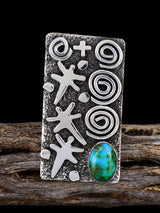 Navajo Sonoran Gold Turquoise Petroglyph Ring, Size 7 3/4 - PuebloDirect.com