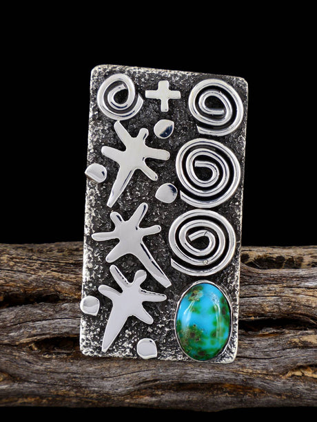 Navajo Sonoran Gold Turquoise Petroglyph Ring, Size 7 3/4 - PuebloDirect.com