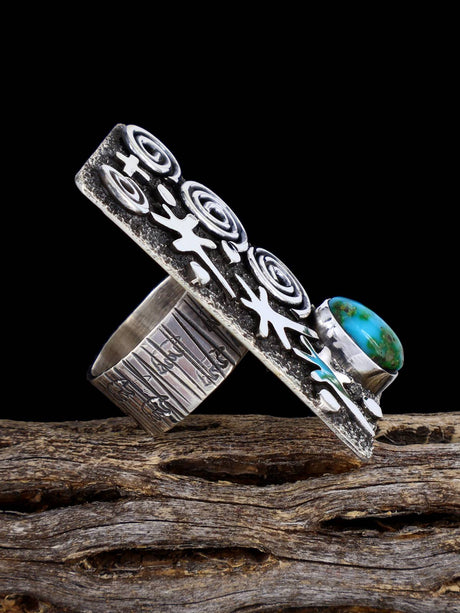 Navajo Sonoran Gold Turquoise Petroglyph Ring, Size 7 3/4 - PuebloDirect.com