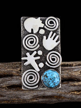 Navajo Kingman Turquoise Petroglyph Ring, Size 8 1/2 - PuebloDirect.com