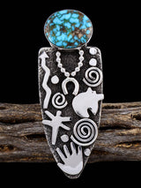 Navajo Kingman Turquoise Petroglyph Ring, Size 7 1/2 - PuebloDirect.com