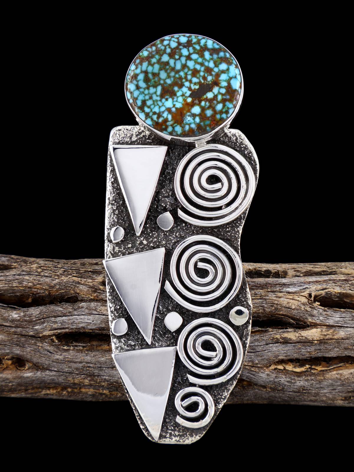 Navajo Kingman Turquoise Petroglyph Ring, Size 8 3/4 - PuebloDirect.com