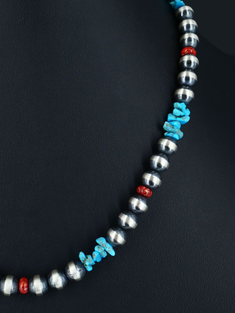 Native American Spiny Oyster and Turquoise Beaded Necklace - PuebloDirect.com