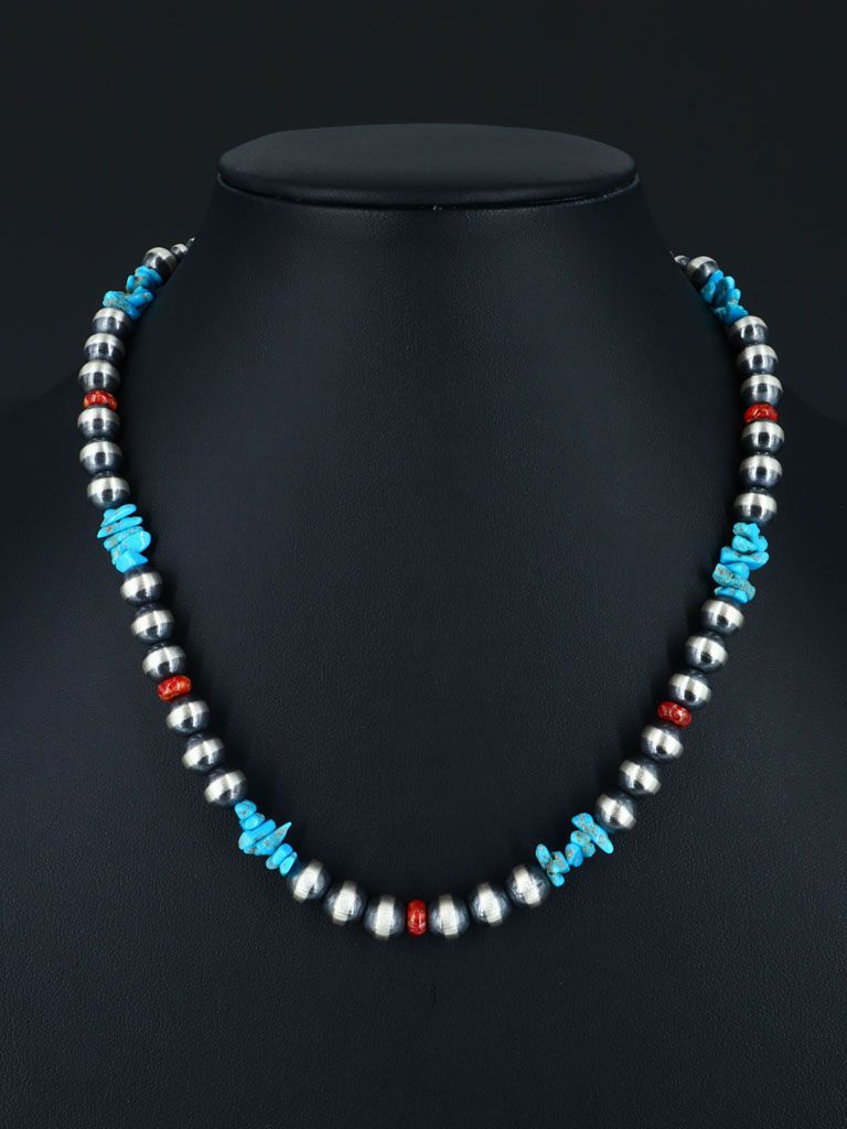 Native American Spiny Oyster and Turquoise Beaded Necklace - PuebloDirect.com