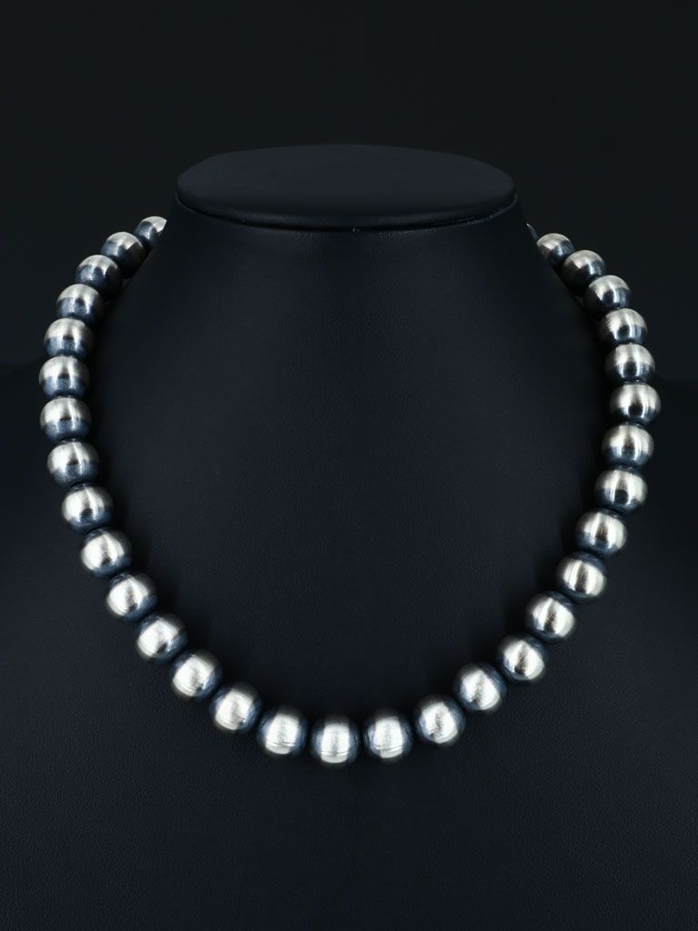 12mm Native American Sterling Silver Beaded Necklace, Multiple Lengths - PuebloDirect.com