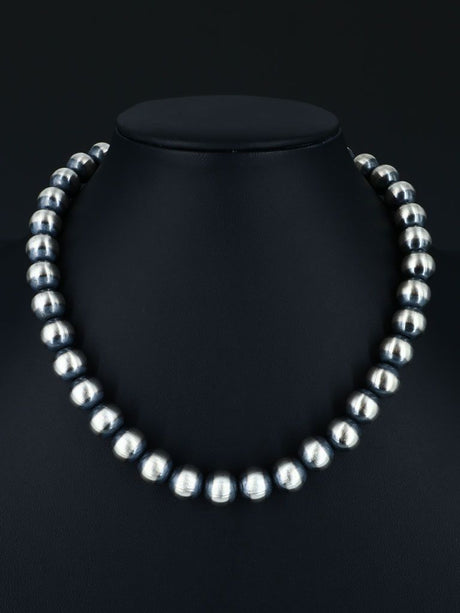 12mm Native American Sterling Silver Beaded Necklace, Multiple Lengths - PuebloDirect.com