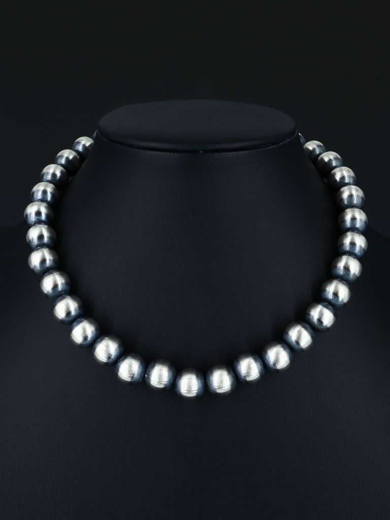 12mm Native American Sterling Silver Beaded Necklace, Multiple Lengths - PuebloDirect.com