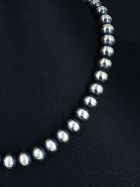 10mm Native American Sterling Silver Beaded Necklace, Multiple Lengths - PuebloDirect.com