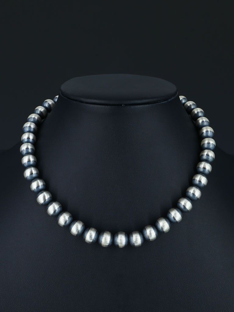 10mm Native American Sterling Silver Beaded Necklace, Multiple Lengths - PuebloDirect.com