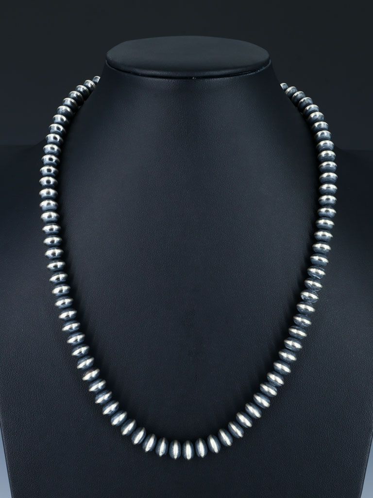 9mm Native American Sterling Silver Beaded Necklace, Multiple Lengths - PuebloDirect.com