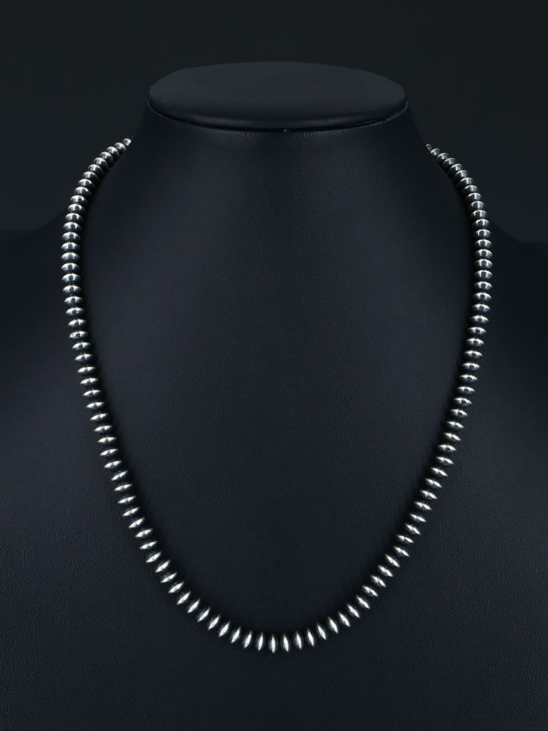 6mm Native American Sterling Silver Beaded Necklace, Multiple Lengths - PuebloDirect.com