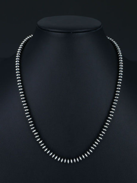 6mm Native American Sterling Silver Beaded Necklace, Multiple Lengths - PuebloDirect.com