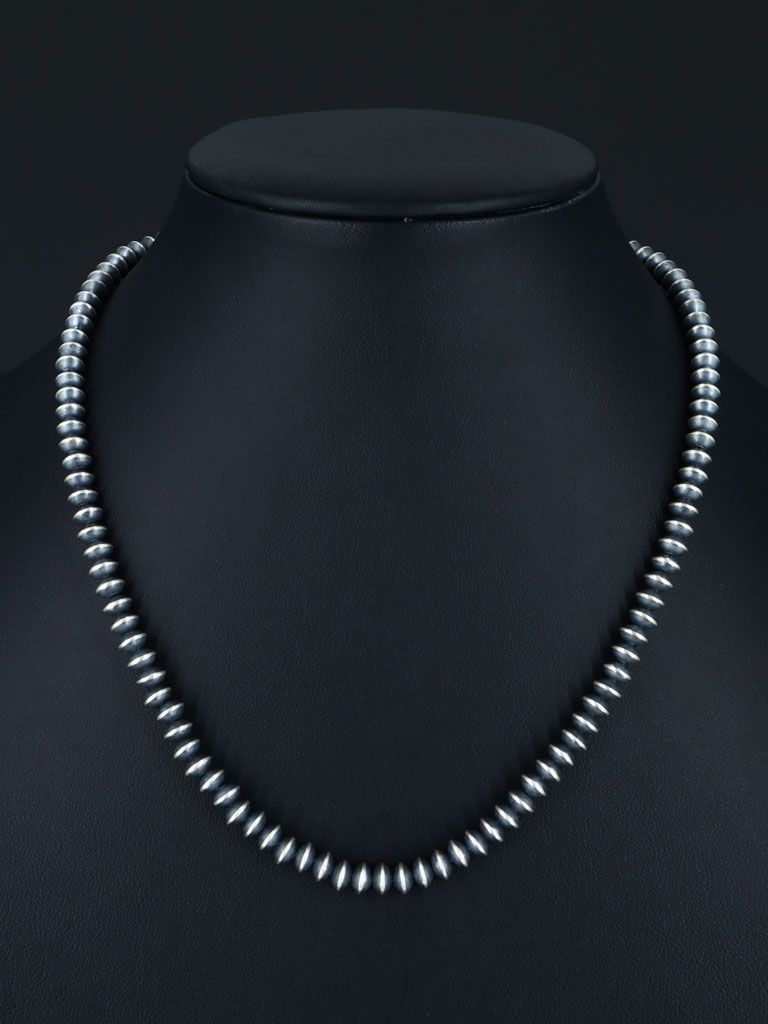 6mm Native American Sterling Silver Beaded Necklace, Multiple Lengths - PuebloDirect.com
