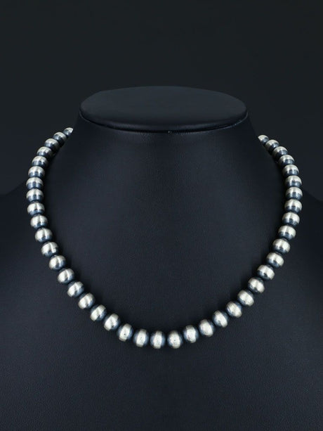 8mm Native American Sterling Silver Beaded Necklace, Multiple Lengths - PuebloDirect.com