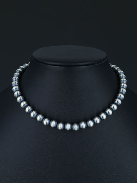 8mm Native American Sterling Silver Beaded Necklace, Multiple Lengths - PuebloDirect.com
