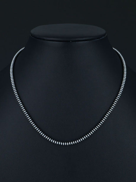 3mm Native American Sterling Silver Beaded Necklace, Multiple Lengths - PuebloDirect.com
