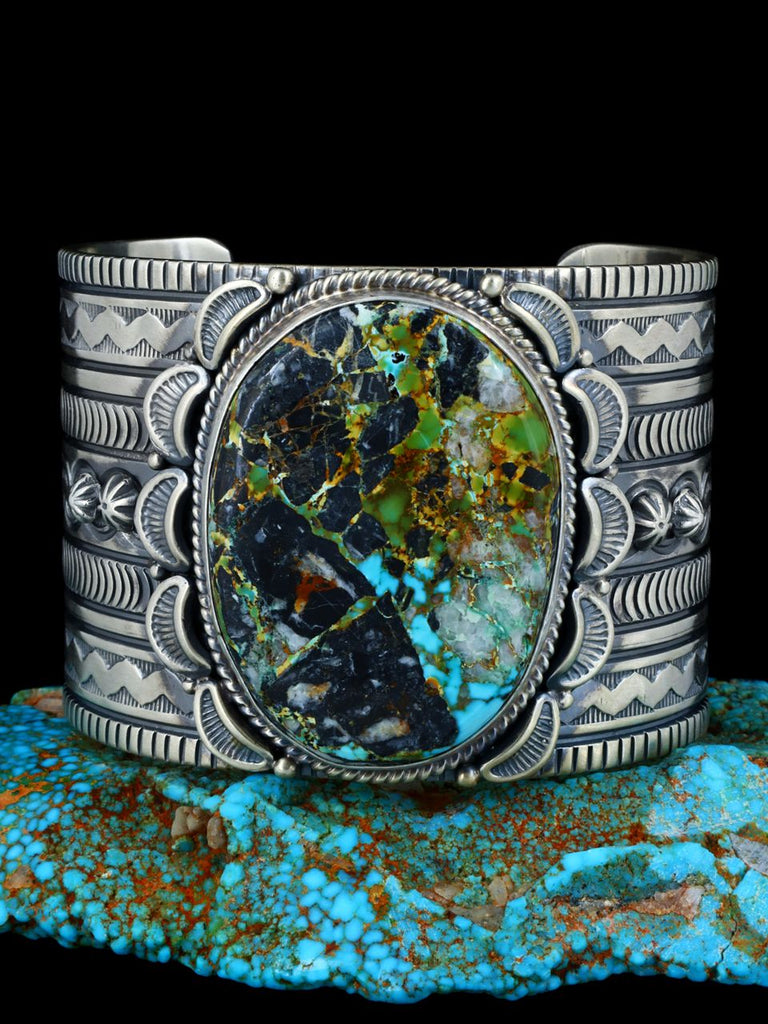 Native American Sterling Silver Natural Blue Moon Turquoise Cuff Bracelet - PuebloDirect.com
