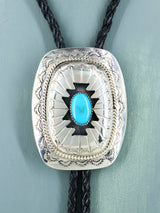 Navajo Sterling Silver Turquoise Shadowbox Bolo Tie