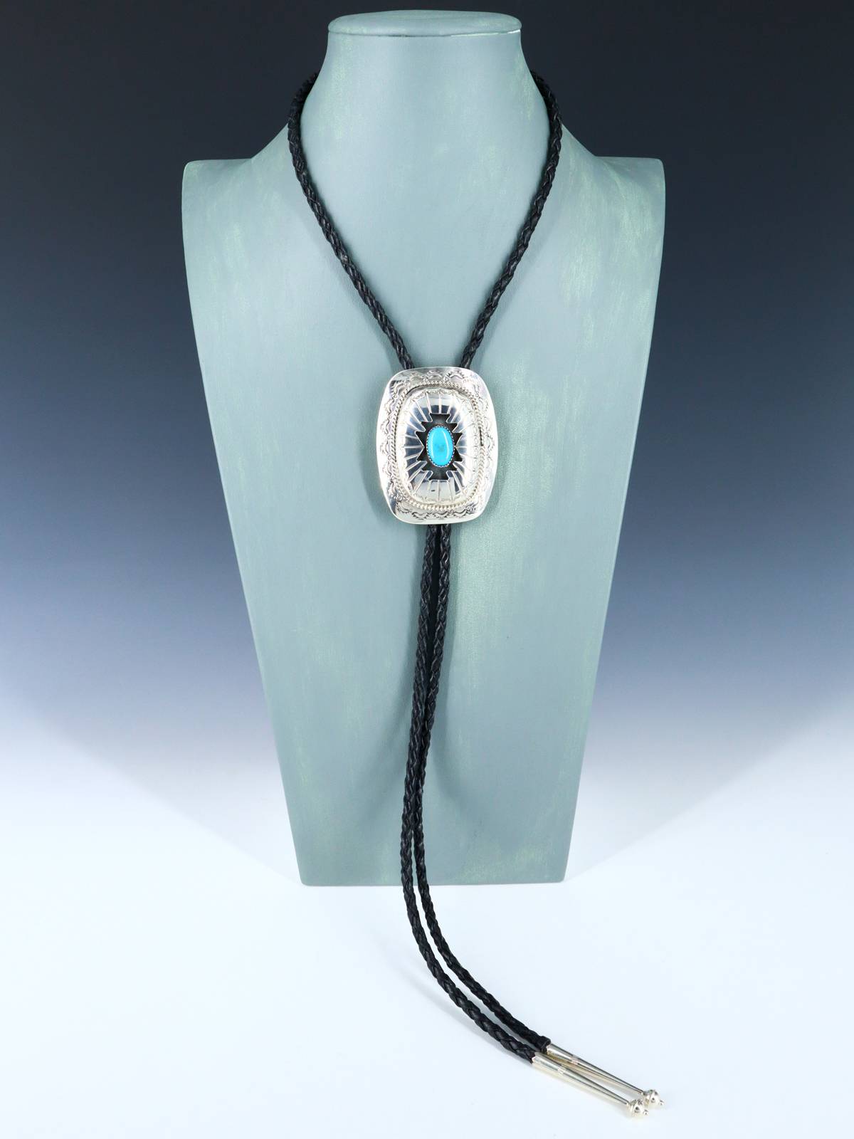 Navajo Sterling Silver Turquoise Shadowbox Bolo Tie