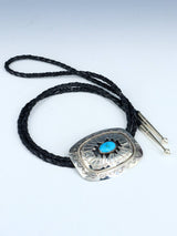 Navajo Sterling Silver Turquoise Shadowbox Bolo Tie