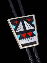 Zuni Pueblo Inlay Turquoise and Coral Inlay Bolo Tie