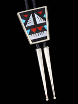 Zuni Pueblo Inlay Turquoise and Coral Inlay Bolo Tie