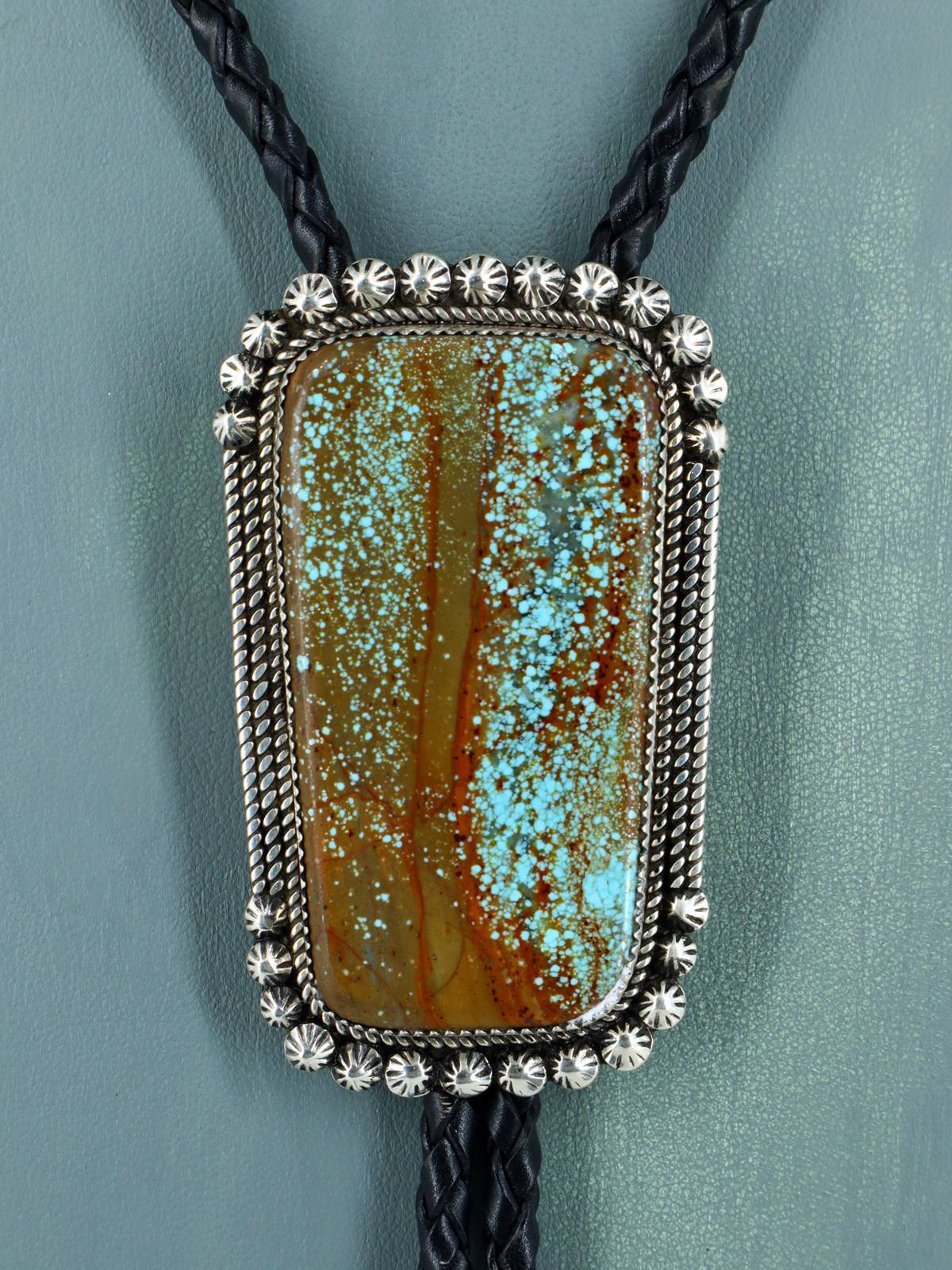Cravate bolo amérindienne en argent sterling Golden Hill Turquoise