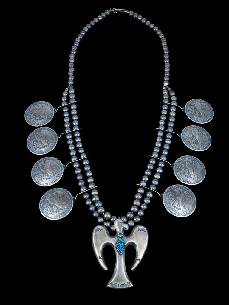 Native American Jewelry Turquoise Thunderbird Squash Style Necklace - PuebloDirect.com