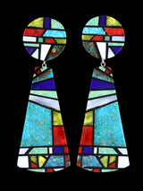 Pendientes colgantes con mosaico y poste con incrustaciones de Santo Domingo