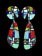 Pendientes colgantes con mosaico y poste con incrustaciones de Santo Domingo