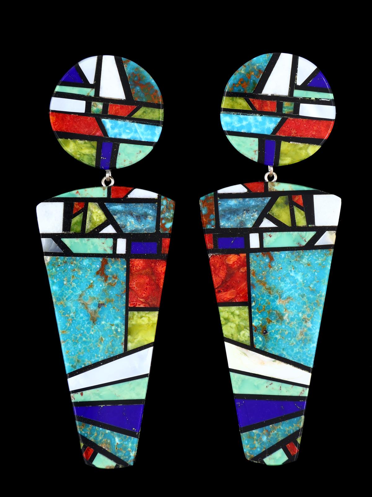 Santo Domingo Inlay Post Dangle Mosaic Earrings - PuebloDirect.com