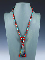 Native American Santo Domingo Mosaic Inlay Apple Coral Necklace