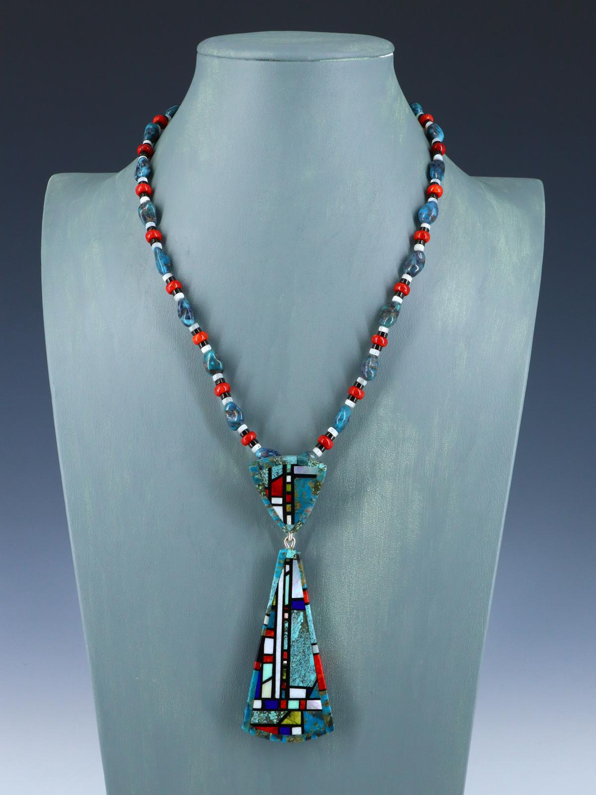 Native American Santo Domingo Mosaic Inlay Turquoise Necklace