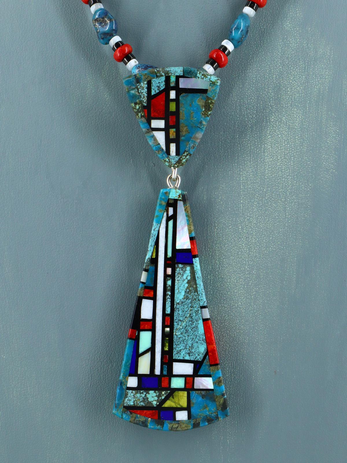 Native American Santo Domingo Mosaic Inlay Turquoise Necklace