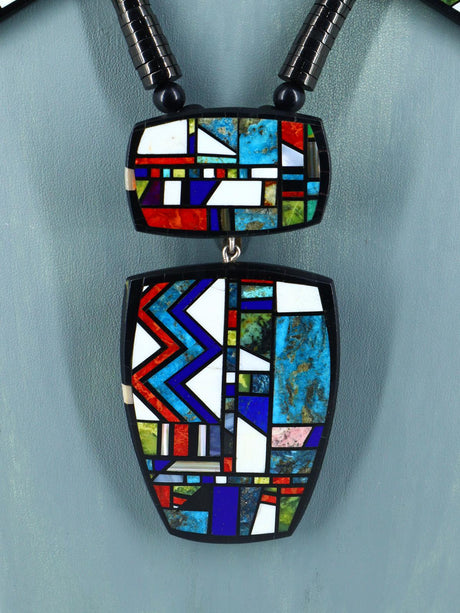 Collar turquesa con incrustaciones de mosaico de Santo Domingo nativo americano