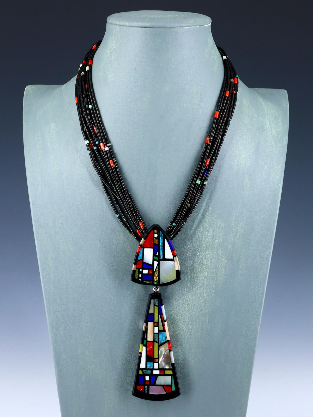 Collar turquesa con incrustaciones de mosaico de Santo Domingo nativo americano