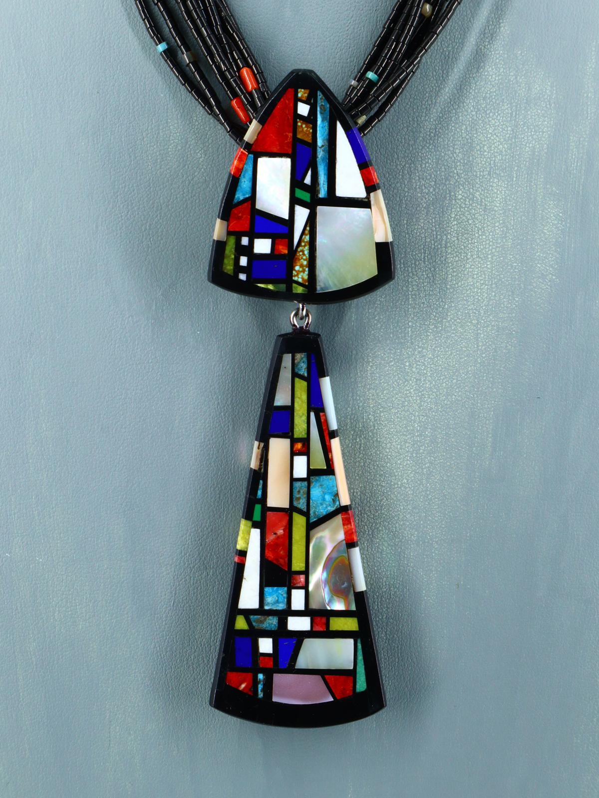 Native American Santo Domingo Mosaic Inlay Black Jet Necklace