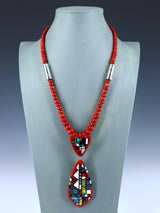 Native American Santo Domingo Mosaic Inlay Apple Coral Necklace