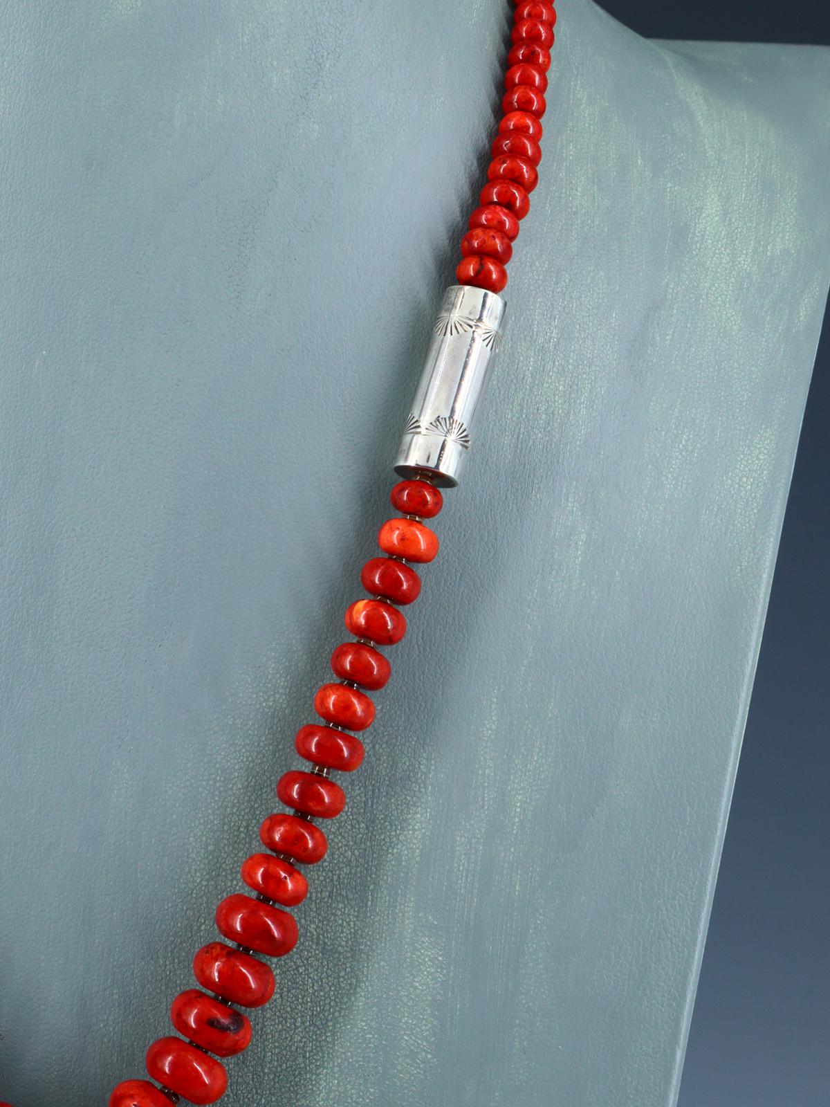 Native American Santo Domingo Mosaic Inlay Apple Coral Necklace