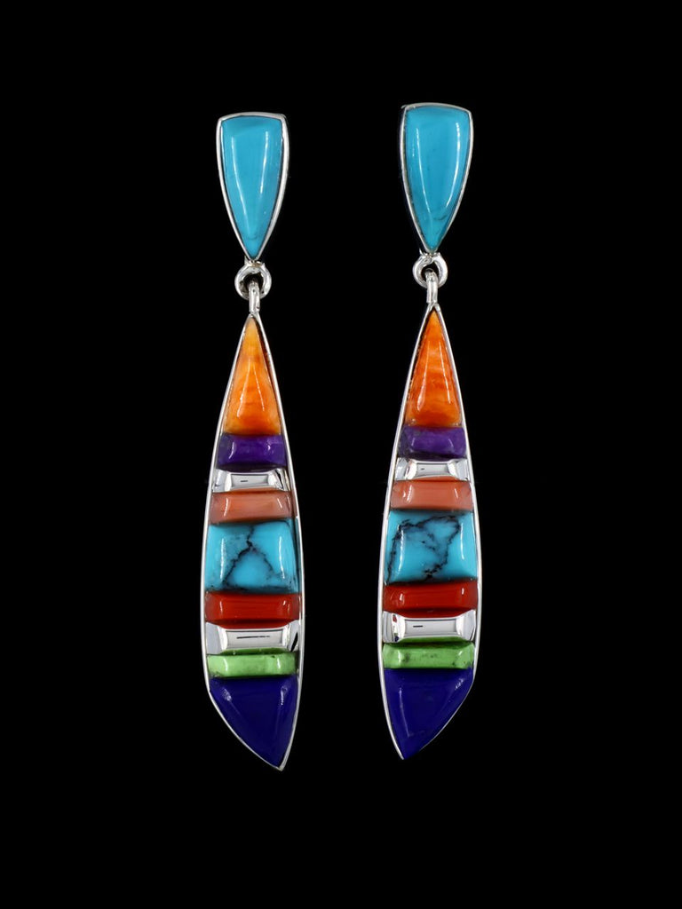 Native American Multistone Cobblestone Inlay Dangle Post Earrings - PuebloDirect.com