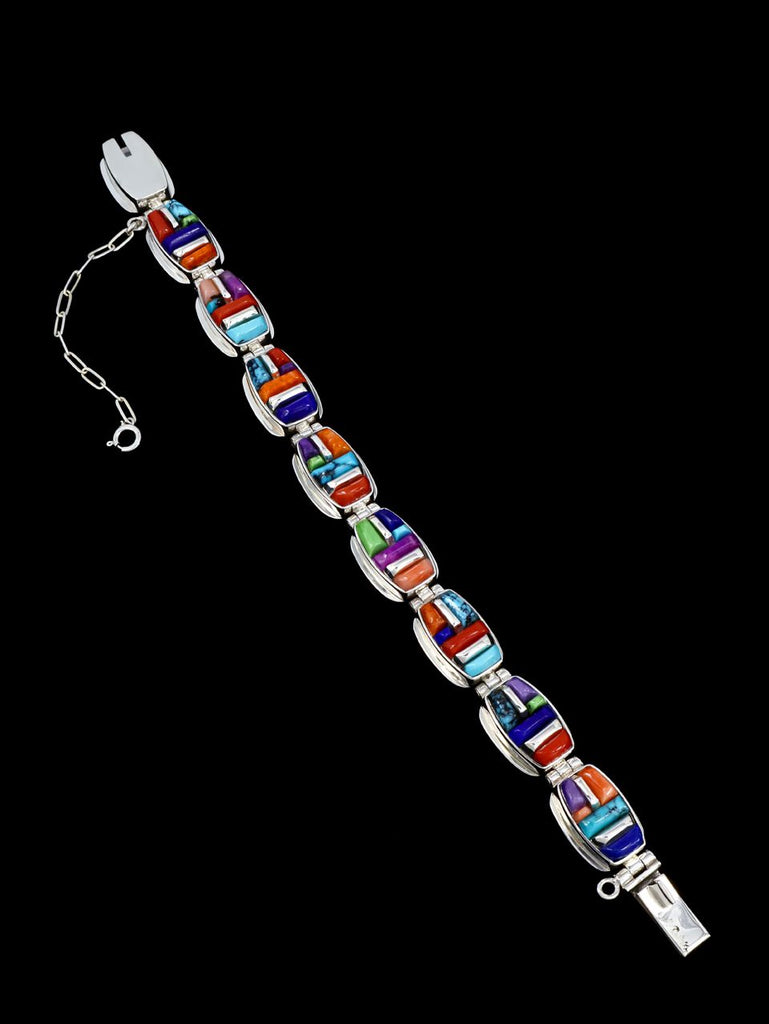 Native American Multistone Cobblestone Inlay Link Bracelet - PuebloDirect.com