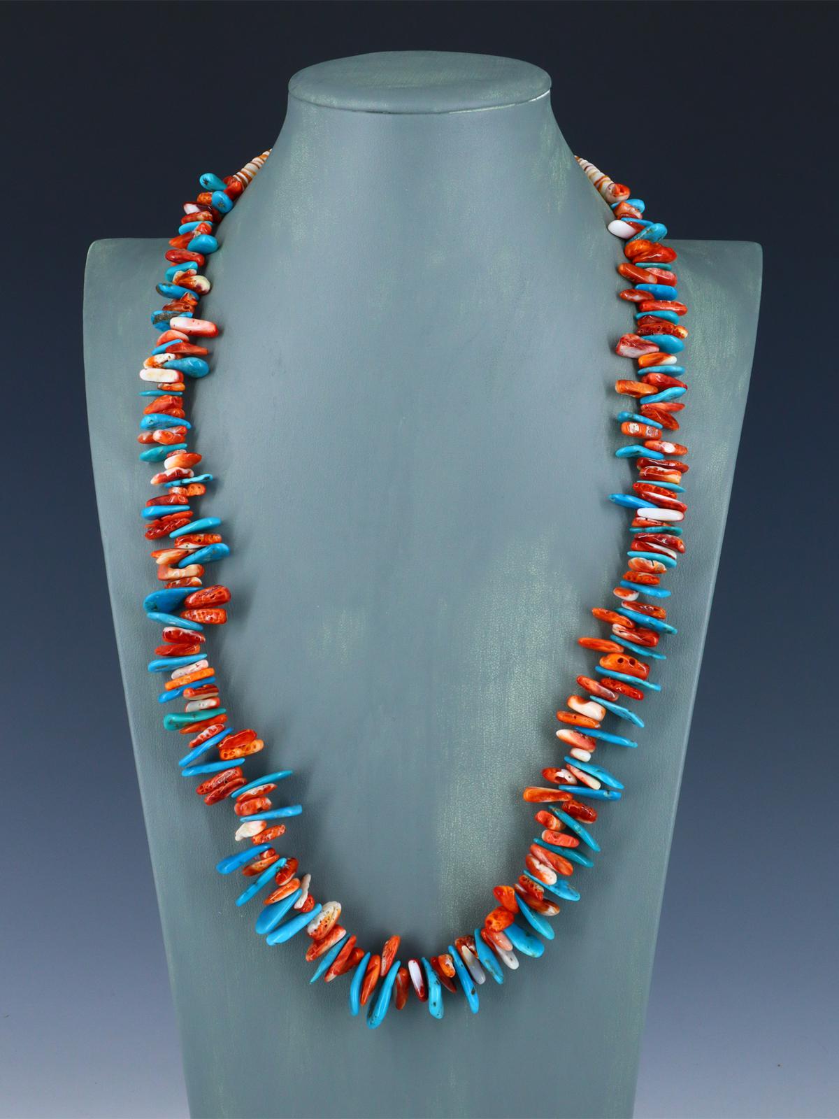 Navajo Spiny Oyster and Turquoise Tab Bead Necklace - PuebloDirect.com