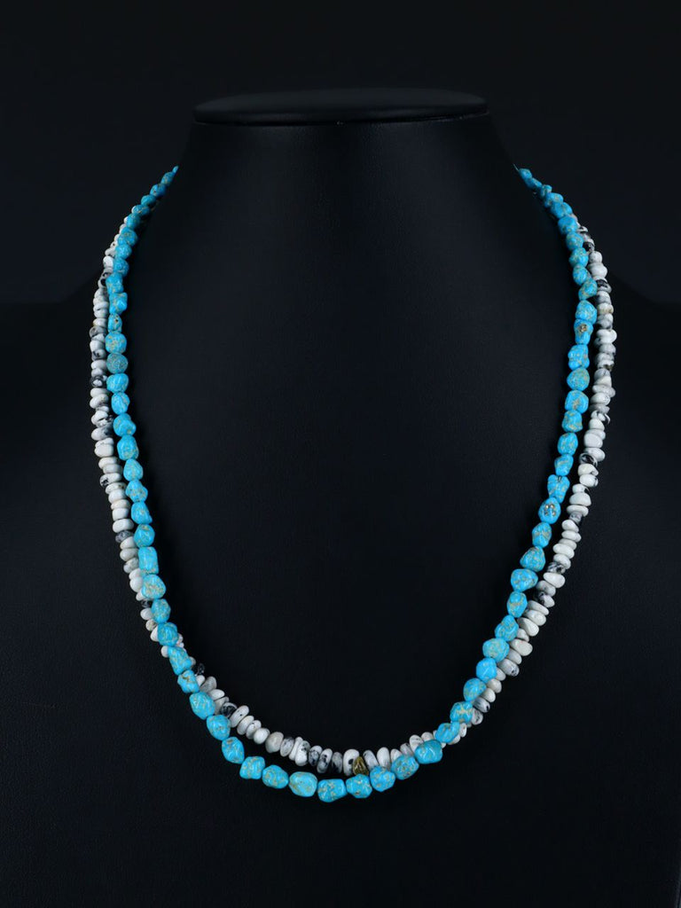 Native American Jewelry Turquoise and White Buffalo Double Strand Necklace - PuebloDirect.com