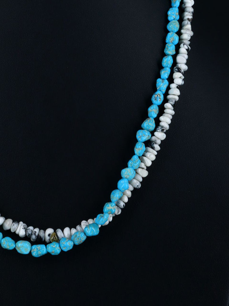 Native American Jewelry Turquoise and White Buffalo Double Strand Necklace - PuebloDirect.com