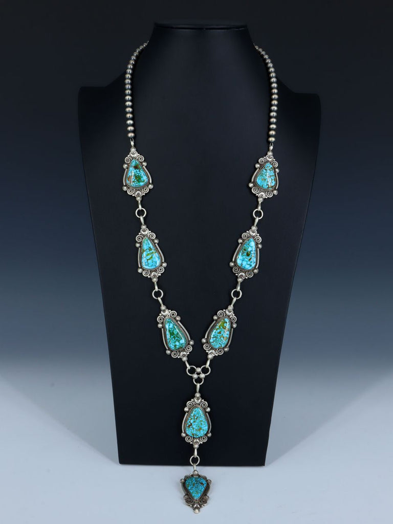 Native American Jewelry Kingman Red Web Turquoise Lariat Necklace and Earring Set - PuebloDirect.com