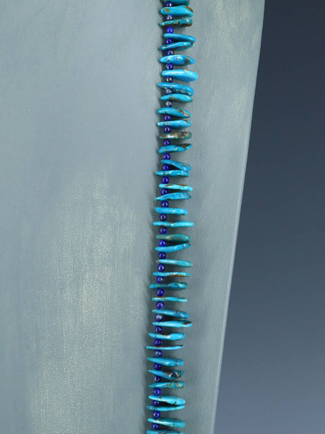 41" Single Strand Turquoise and Lapis Tab Necklace - PuebloDirect.com