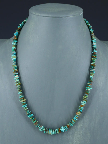 20" Single Strand Natural Carico Lake Turquoise Necklace - PuebloDirect.com