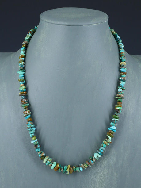 20" Single Strand Natural Carico Lake Turquoise Necklace - PuebloDirect.com